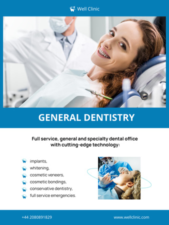 Plantilla de diseño de Oferta de servicios dentales con cliente sonriente Poster US 