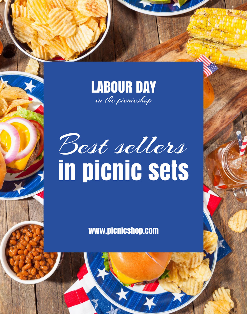 Memorable Labor Day With Picnic Sets Sale Offer Poster 22x28in – шаблон для дизайна
