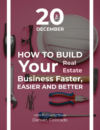 Building Business Construction Tools on Pink Flyer 8.5x11in Tasarım Şablonu