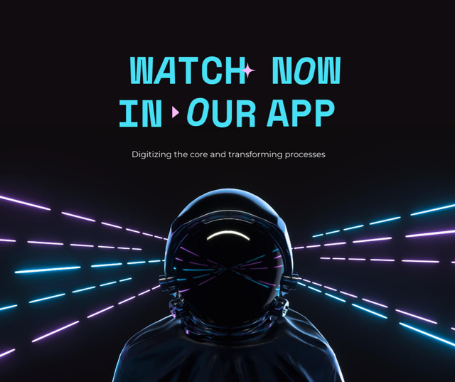 Designvorlage Mobile App Ad with Futuristic Astronaut In Black für Facebook