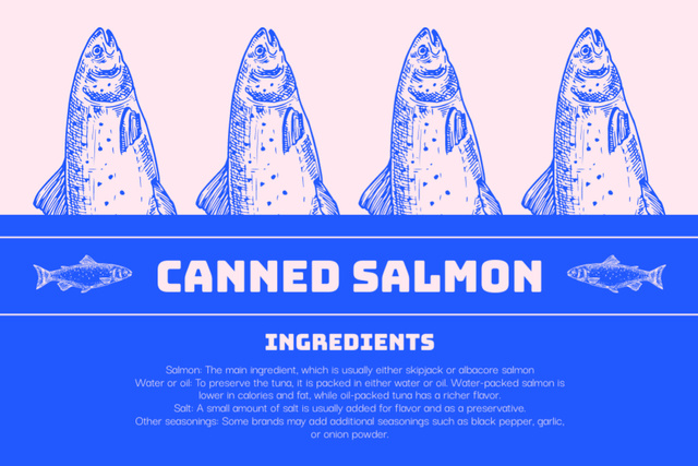 Ontwerpsjabloon van Label van Canned Salmon Retail Blue and Pink