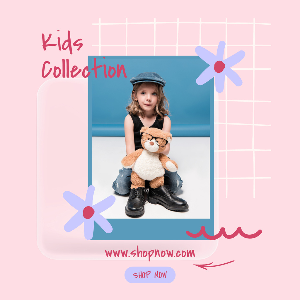 Ontwerpsjabloon van Instagram AD van Children Clothing Ad with Cute Little Girl