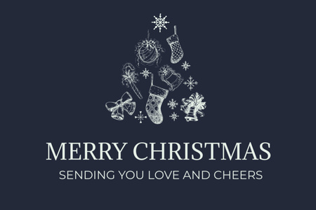 Modèle de visuel Salutations de Noël avec des symboles de vacances sur bleu - Postcard 4x6in