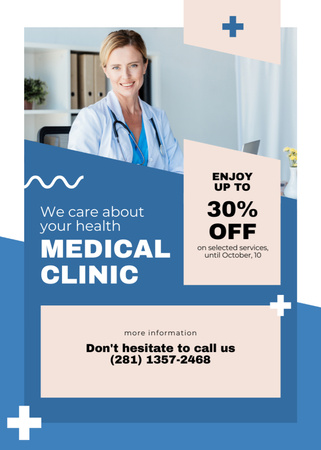 Medical Clinic Ad with Offer of Discount Flayer Design Template