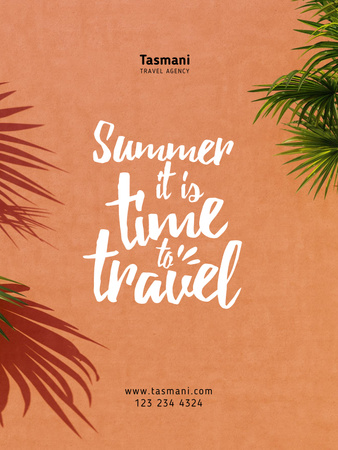 Summer Travel Inspiration on Palm Leaves Frame Poster US Design Template