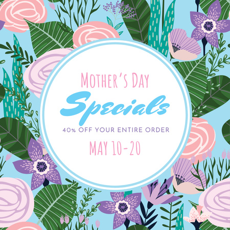 bahar çiçeklerinde anneler günü indirimi Instagram AD Tasarım Şablonu