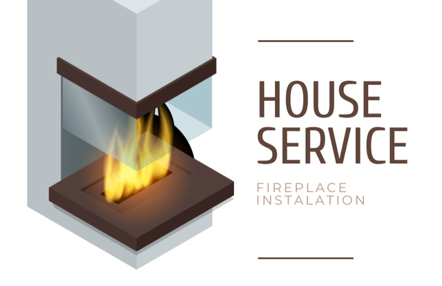 Fireplaces Installation Minimalist White and Brown Business Card 85x55mm Tasarım Şablonu