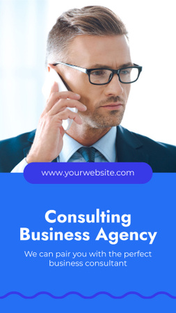 Business Consulting Agency Services with Man talking on Phone Instagram Story Design Template