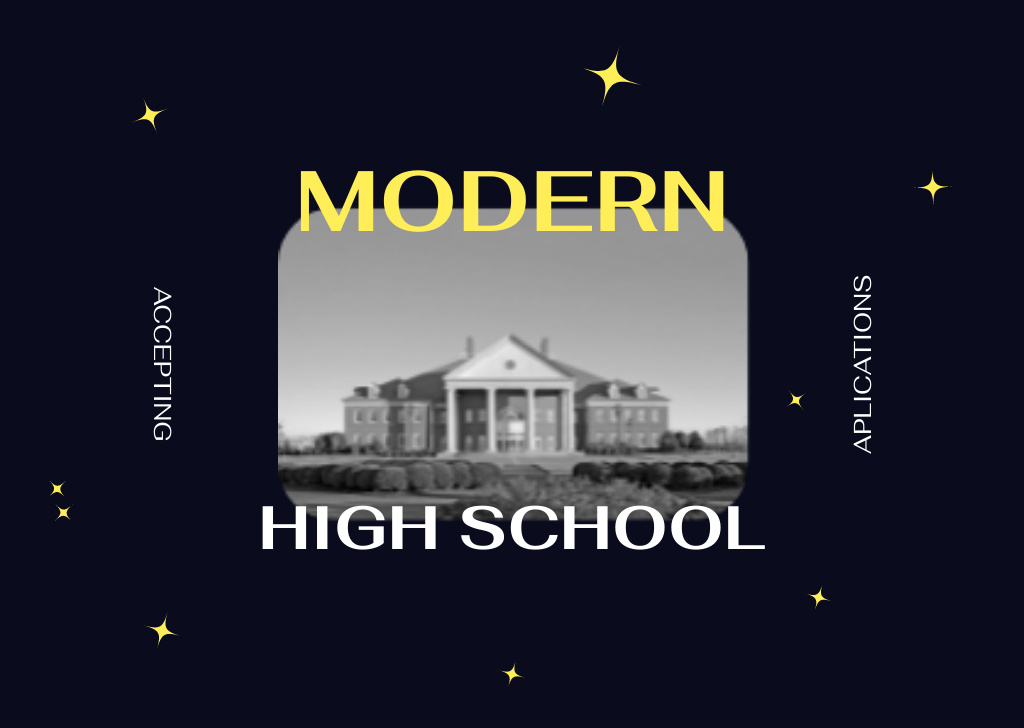 Contemporary High School With Building In Black Postcard Design Template