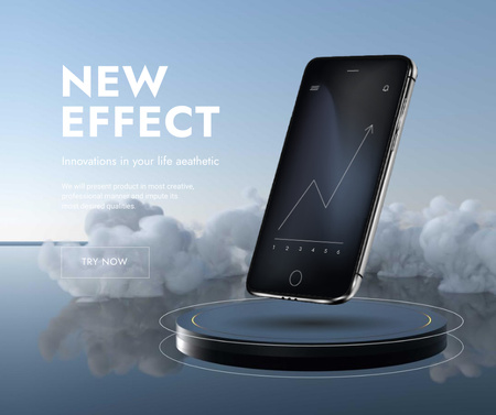 Ontwerpsjabloon van Facebook van New App Effect with modern smartphone