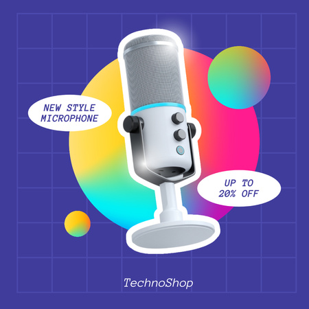 Discount Announcement for Stylish New Microphones Instagram AD Design Template