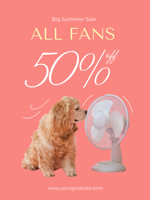 Fans Sale Offer with Cute Dog Poster US Modelo de Design