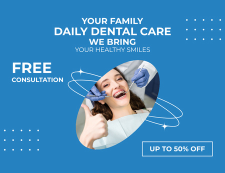 Tarjous ilmaisesta hammaslääkärin konsultaatiosta Thank You Card 5.5x4in Horizontal Design Template