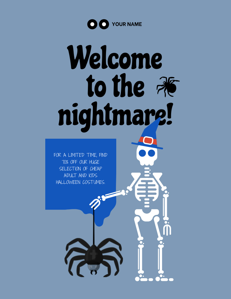 Plantilla de diseño de Halloween Celebration with Funny Skeleton and Spider Flyer 8.5x11in 