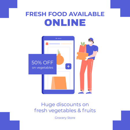 Fresh Veggies And Fruits With Online Ordering Instagram Design Template