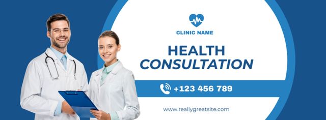 Health Consultation Offer with Friendly Doctors Facebook cover Modelo de Design