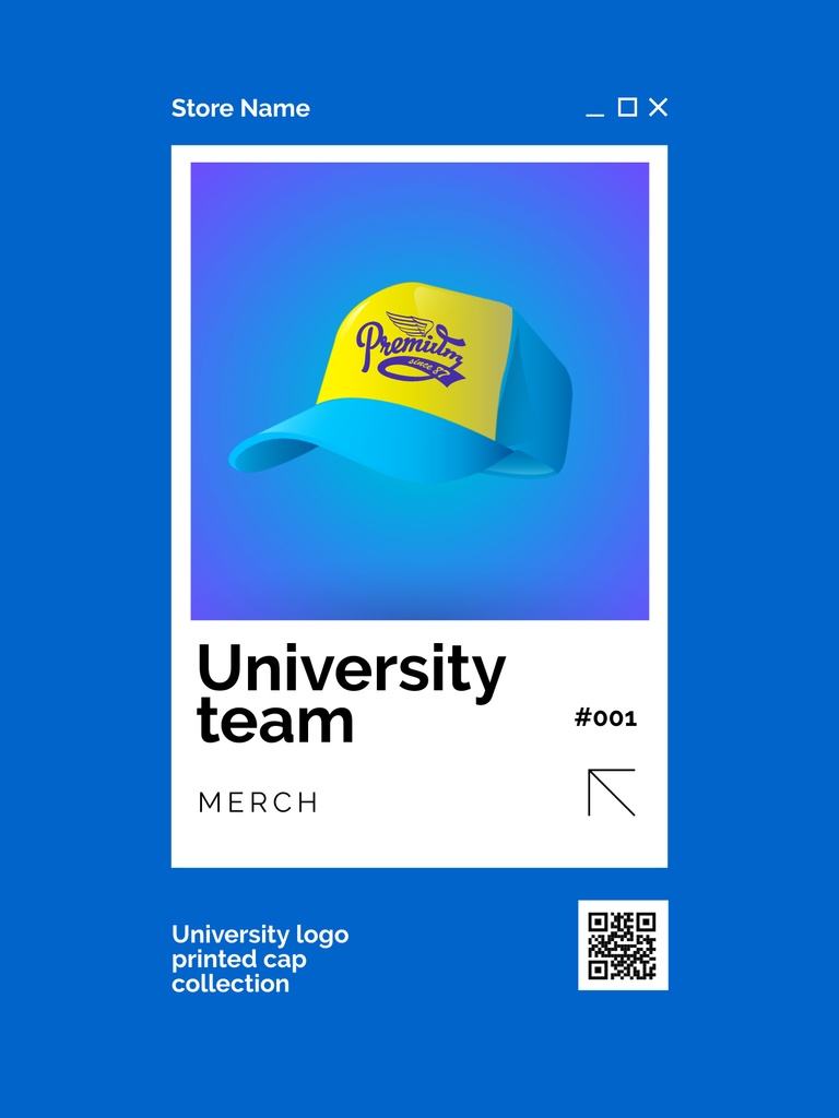 Designvorlage College Apparel and Merchandise with Blue Cap für Poster US