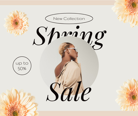 Spring Sale with Young Stylish African American Woman Facebook Tasarım Şablonu