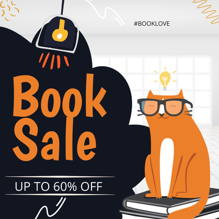 Books Sale Announcement with Cat Instagram Design Template