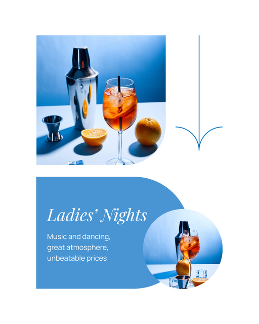 Lady's Night with Exquisite Cocktail in Large Glass Instagram Post Vertical Modelo de Design
