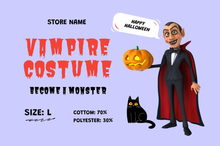 Plantilla de diseño de Vampire Costume on Halloween Sale Label 