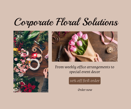 Soluções florais corporativas com decoração para eventos especiais Facebook Modelo de Design