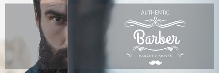 Barbershop Ad with Man with Beard and Mustache Email header Design Template
