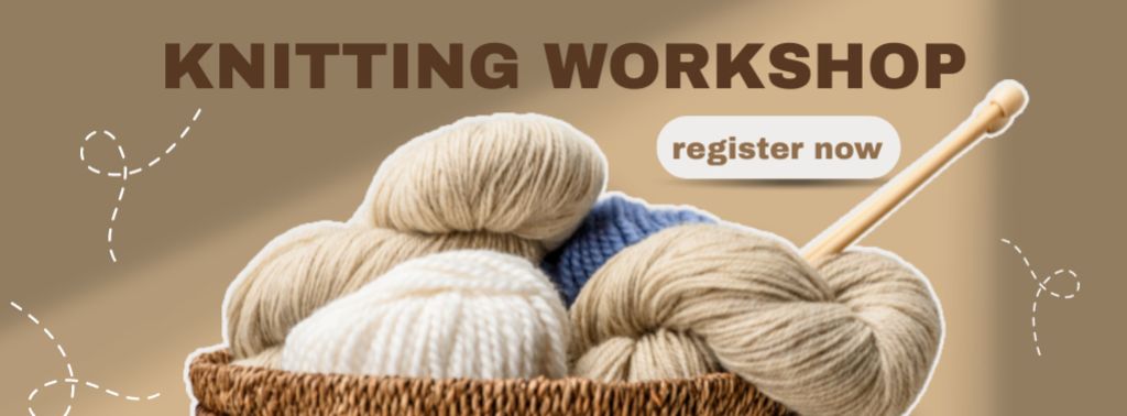 Knitting Workshop Announcement with Yarn Clews in Wicker Basket Facebook cover Tasarım Şablonu