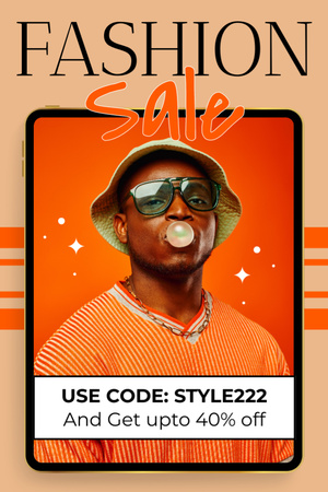 Fashion Sale with Stylish Man blowing Bubble Gum Tumblr Design Template
