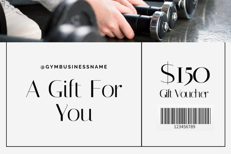 Gym Ad with Metal Dumbbells Gift Certificate Design Template