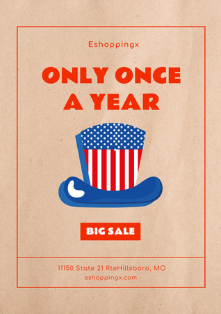 USA Independence Day Sale Announcement with Hat Poster Design Template