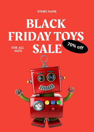 Toys Sale on Black Friday with Cute Robot Flyer A6 Design Template