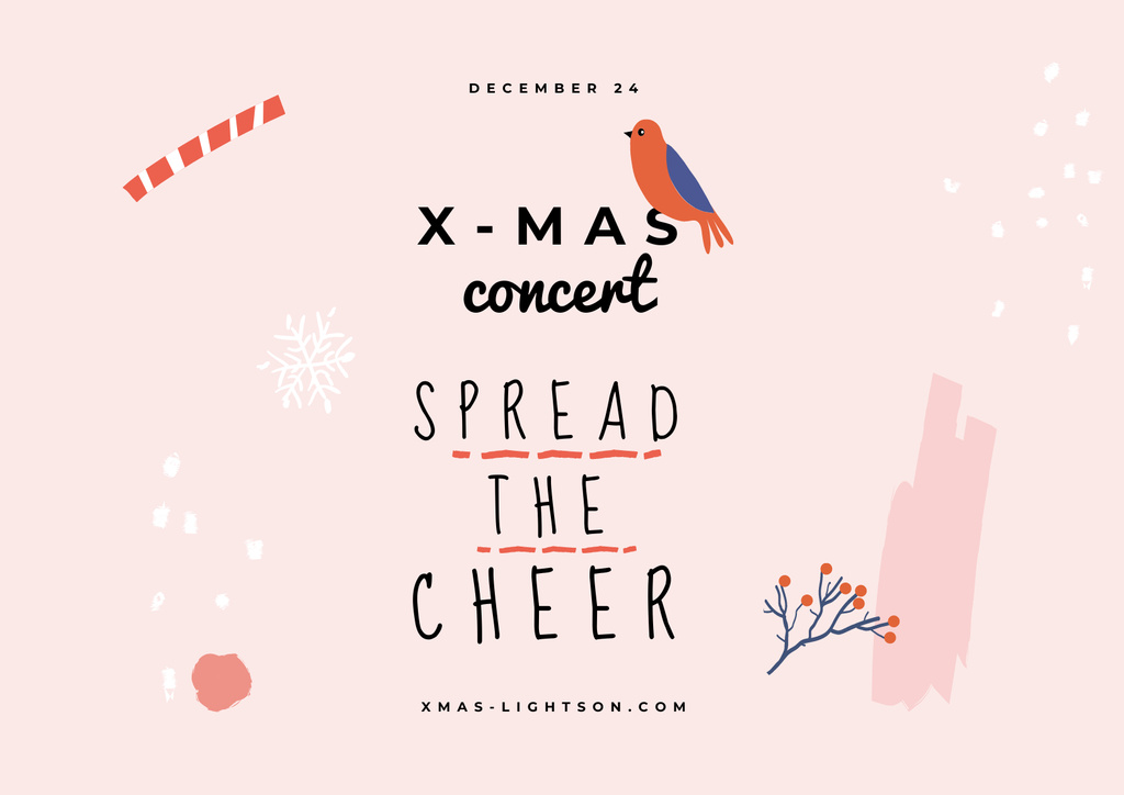 Plantilla de diseño de Christmas Concert Announcement with Cute Bird Poster A2 Horizontal 