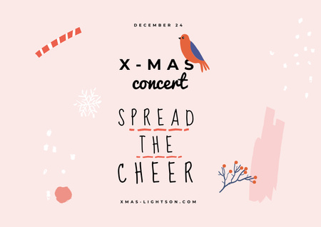 Christmas Concert Announcement with Cute Bird Poster A2 Horizontal Design Template