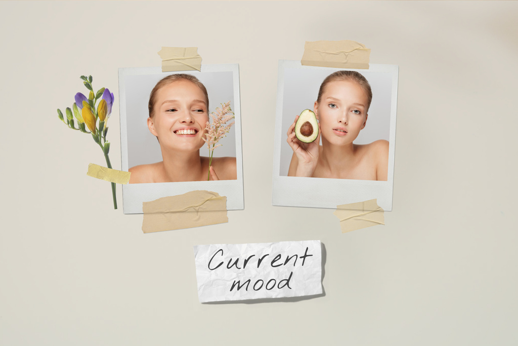 Designvorlage Self Love Inspiration with Beautiful Woman holding Avocado für Mood Board
