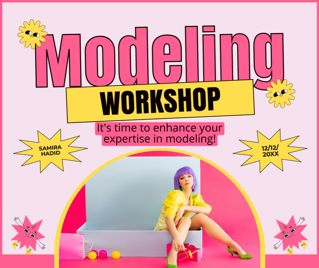Modèle de visuel Invitation to Model Workshop with Bright Woman - Facebook