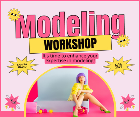 Template di design Invito al workshop di modellistica con una donna brillante Facebook