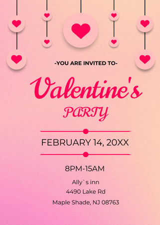 Valentine's Day Party Announcement on Pink Invitation – шаблон для дизайна