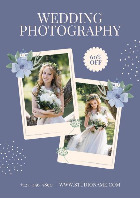Wedding Photography Services Offer with Smiling Bride Poster Tasarım Şablonu