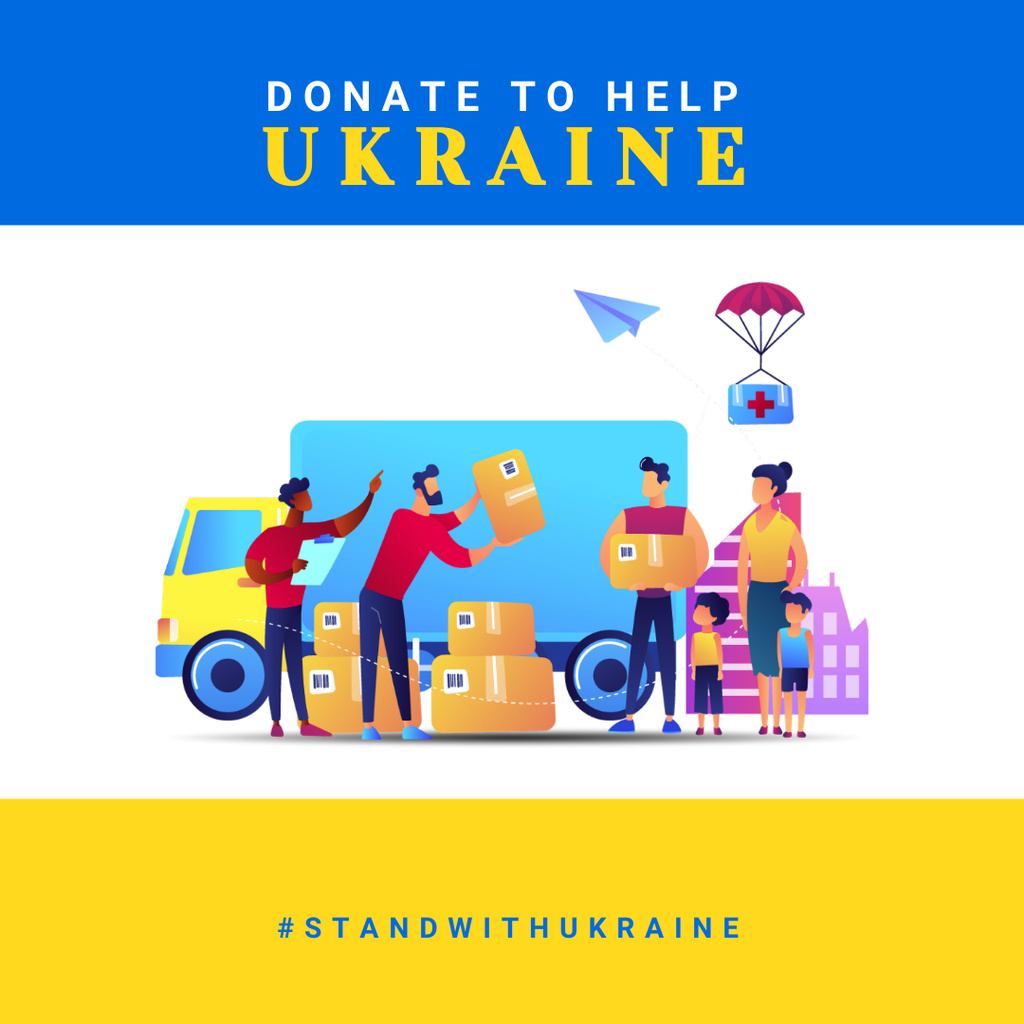 Volunteers Unload Truck with Humanitarian Aid for Ukrainians Instagram Design Template