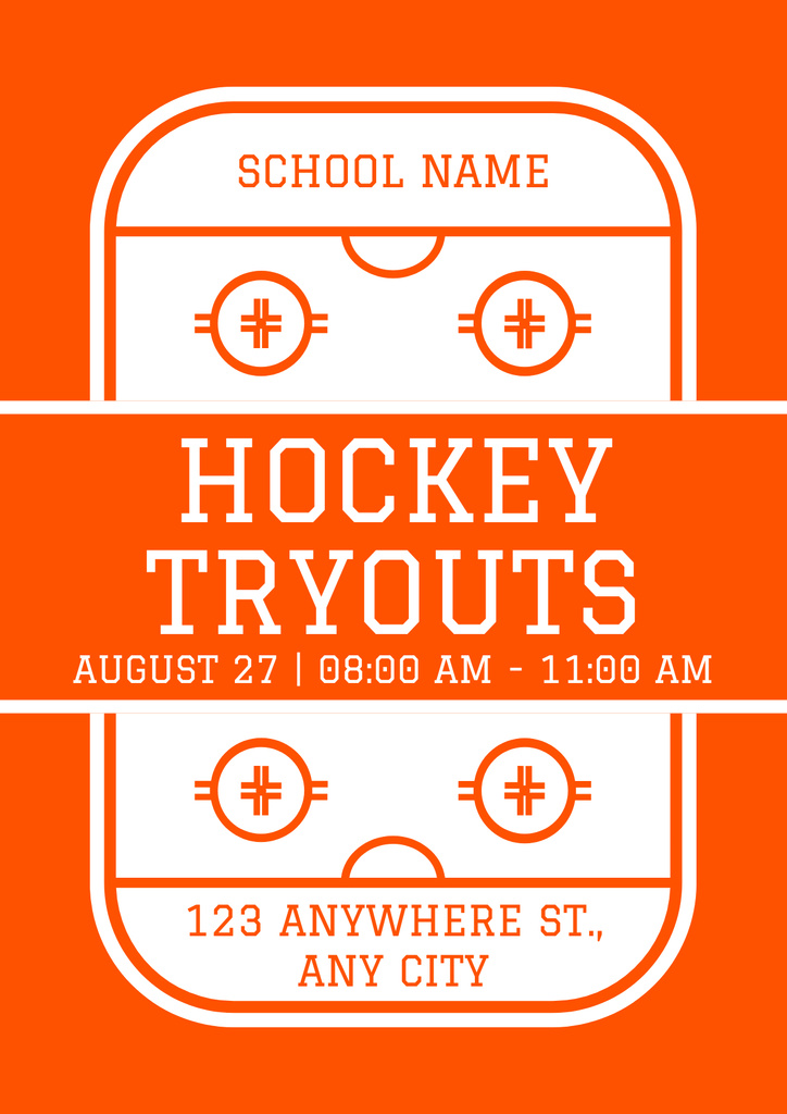 Enthusiastic Hockey Tryouts Announcement In Summer Poster Design Template