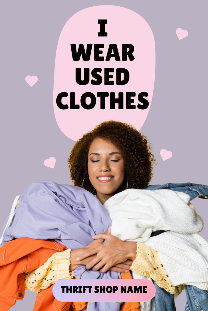 Plantilla de diseño de Hugging Pre-owned Clothes And Promotion Of Thrift Shop Pinterest 