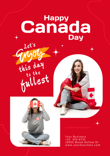 Happy Canada Day Salutations With Flags Poster Tasarım Şablonu