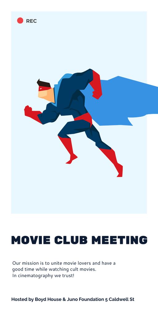 Movie Club Meeting Man in Superhero Costume Graphic Πρότυπο σχεδίασης