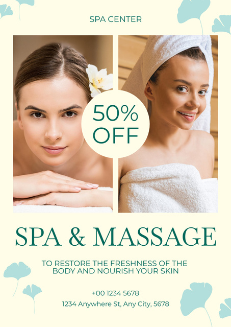 Spa Treatments and Massage Services Poster Šablona návrhu