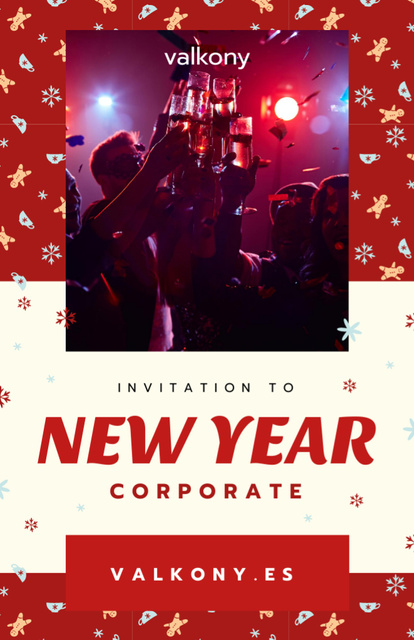 New Year Corporate Party Invitation with Cheerful People Flyer 5.5x8.5in Design Template
