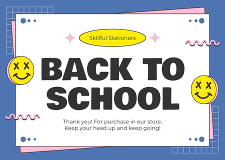 Template di design Annuncio del negozio della scuola con Emoji giallo Card