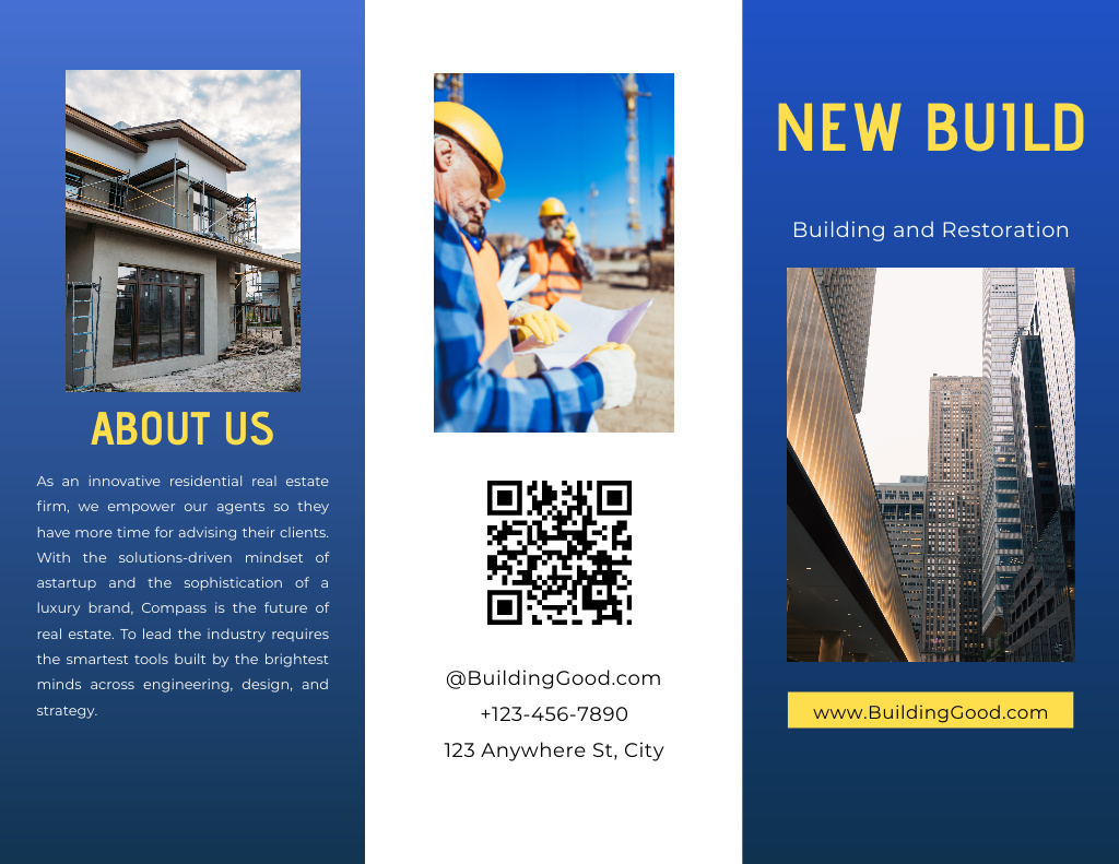 Real Estate and Construction Blue Brochure 8.5x11in Tasarım Şablonu