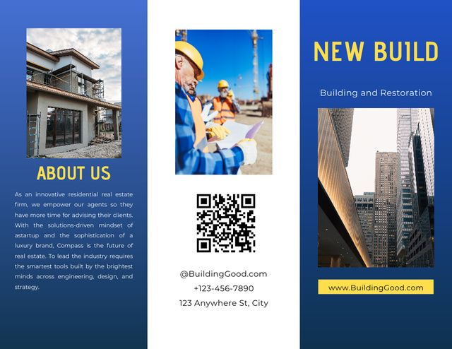 Real Estate and Construction Blue Brochure 8.5x11in Tasarım Şablonu