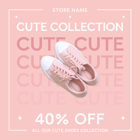 Cute Pink Collection of Casual Shoes Instagram Design Template